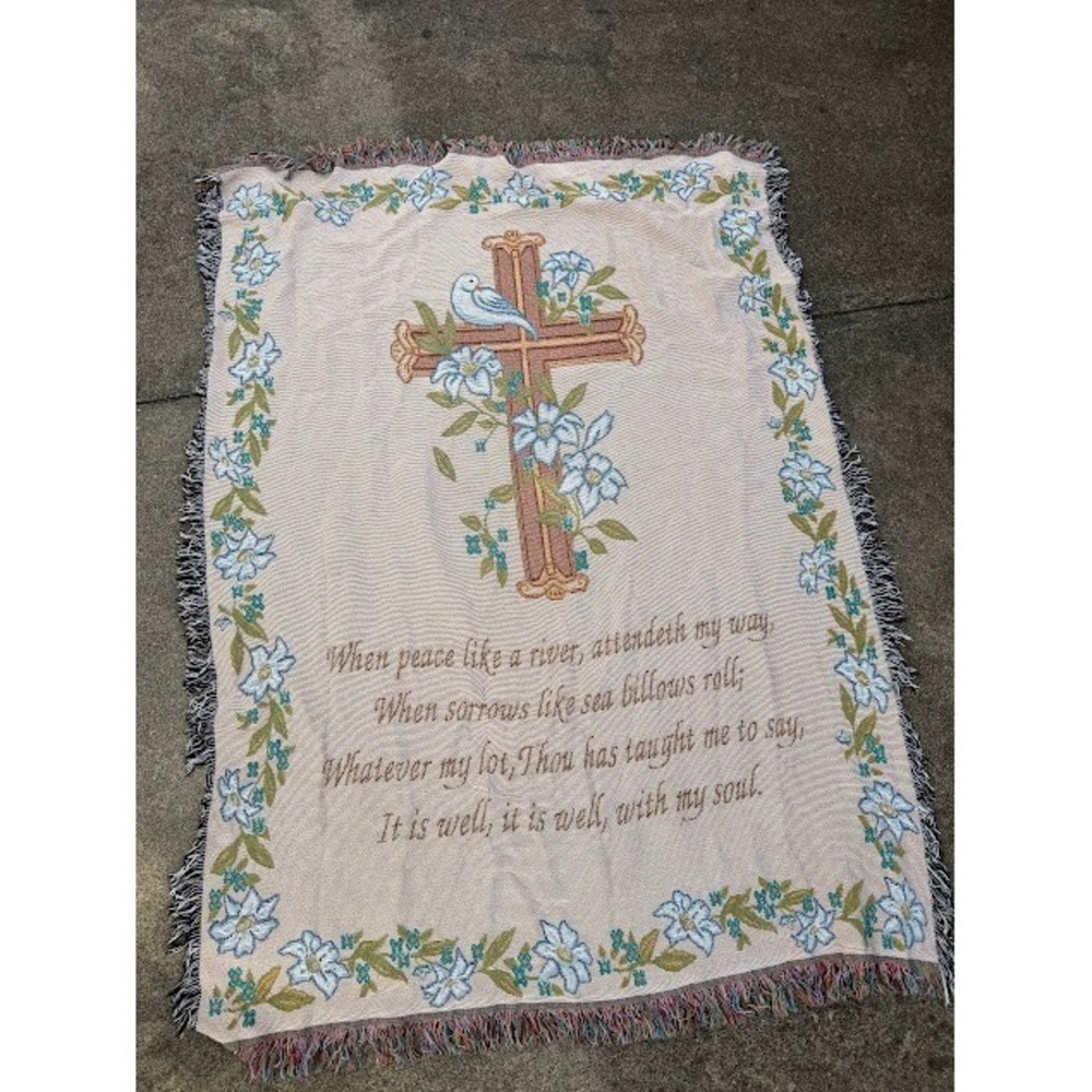 Christian Hymn It Is Well With My Soul Woven Tapestry Throw Blanket Cream Floral
